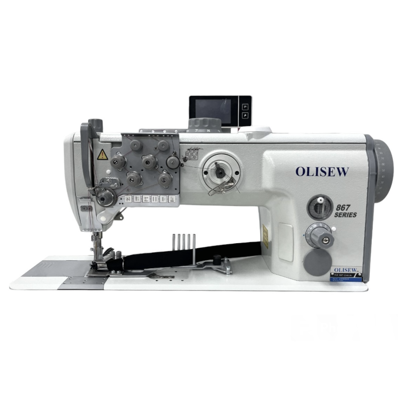OLISEW OLD-867-210126 Lamowacz dwuigłowy płaski z potrójnym transportem, servo Direct Drive   - Dwuigłówki - stębnówki dwuigłowe - Producent Maszyn Do Szycia - Zdjęcie nr  1